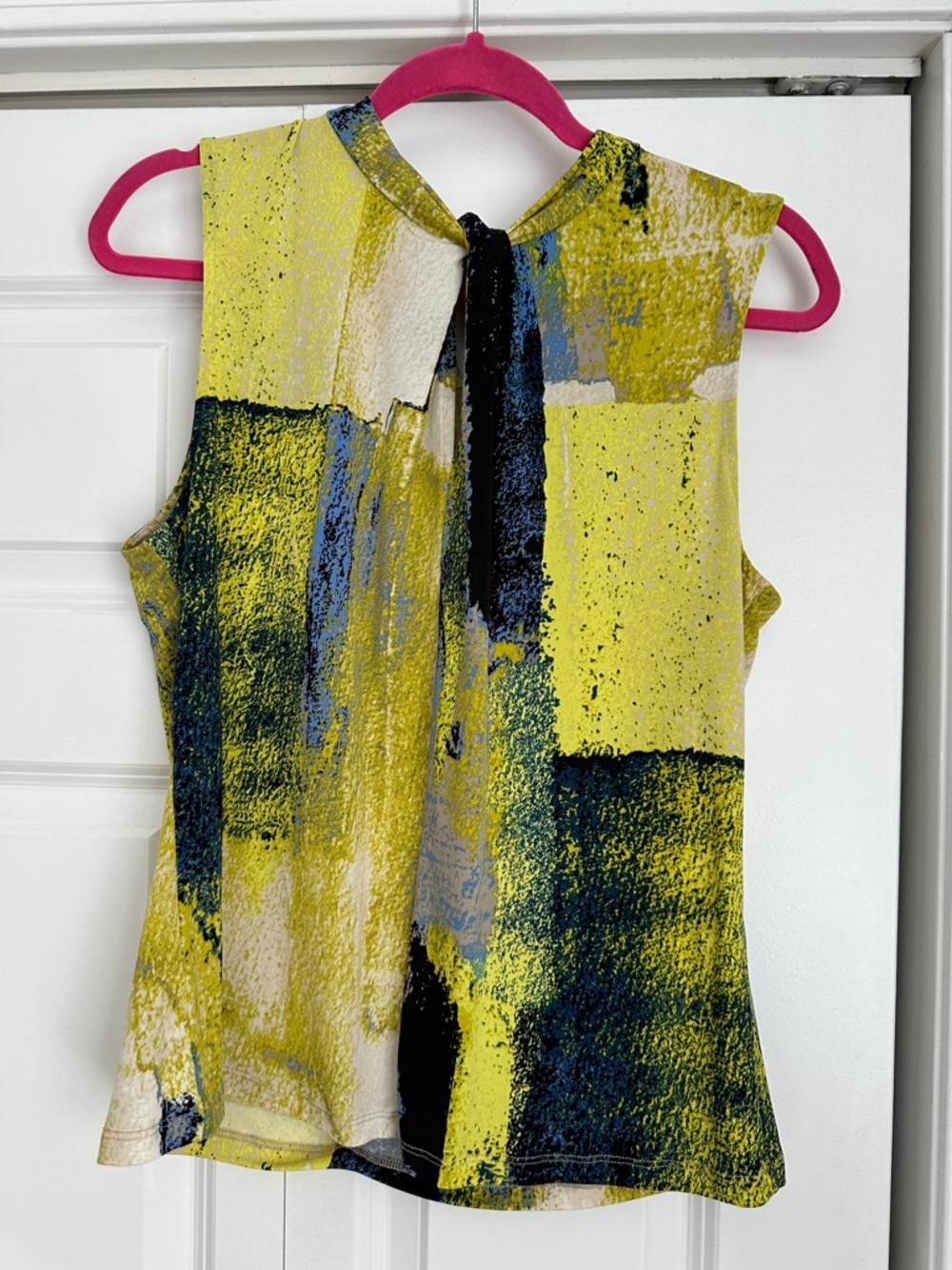 Dkny Yellow and Blue Abstract Print Sleeveless Top